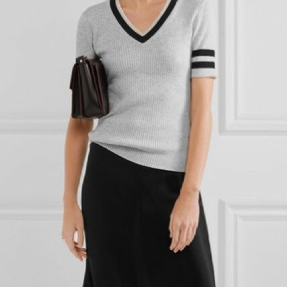 Frame Shirt Gray V-Neck Sweater Blue Stripes Preppy Varsity Wool Cotton Blend XS - Picture 2 of 9